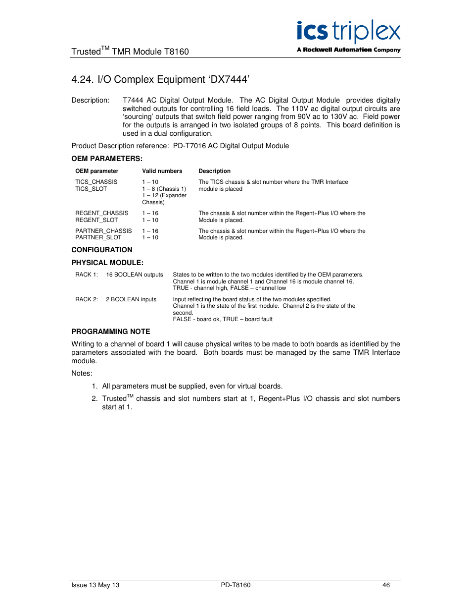 I/o complex equipment ‘dx7444, Trusted, Tmr module t8160 | Rockwell Automation T8160 Trusted TMR Interface User Manual | Page 46 / 80