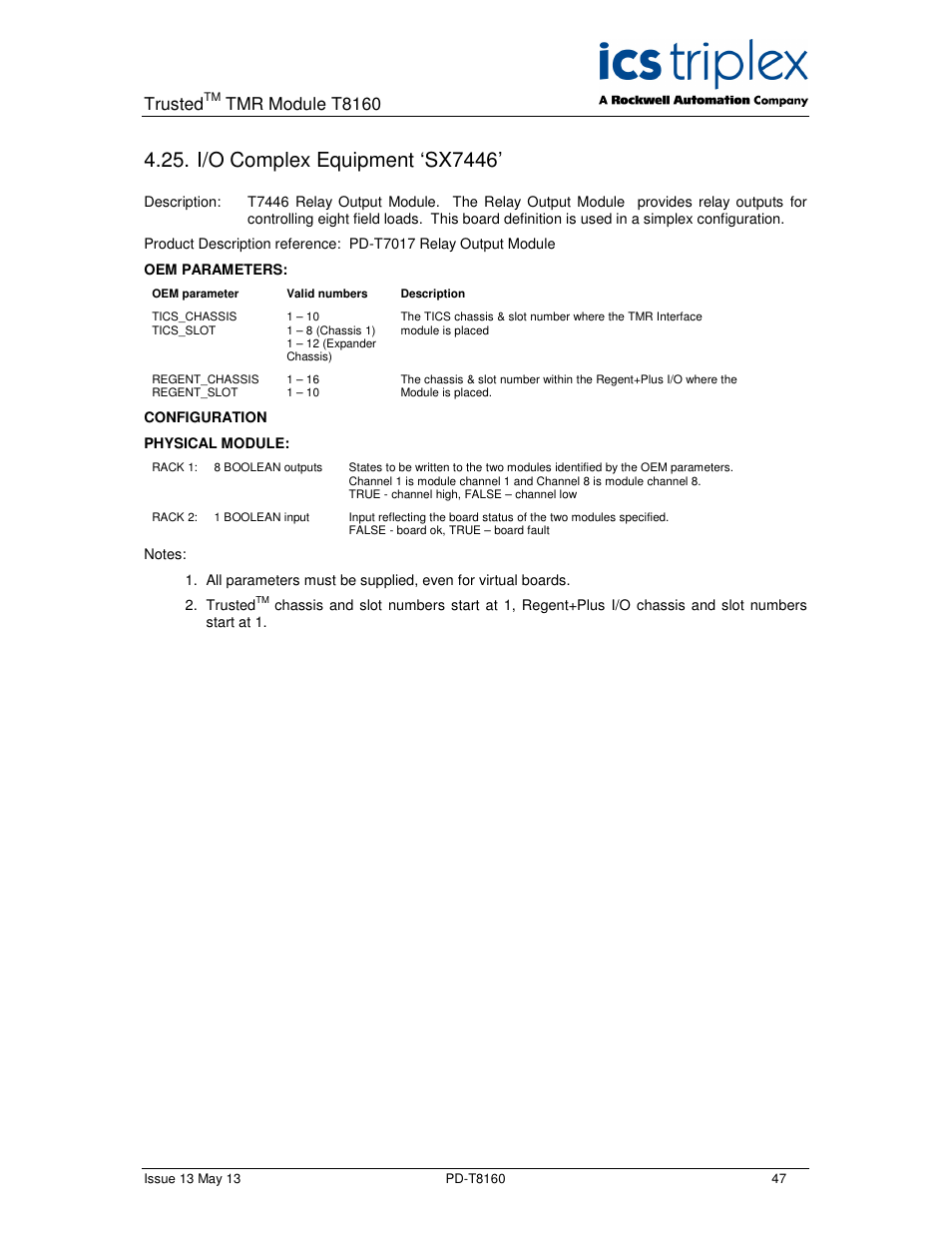 I/o complex equipment ‘sx7446, Trusted, Tmr module t8160 | Rockwell Automation T8160 Trusted TMR Interface User Manual | Page 47 / 80