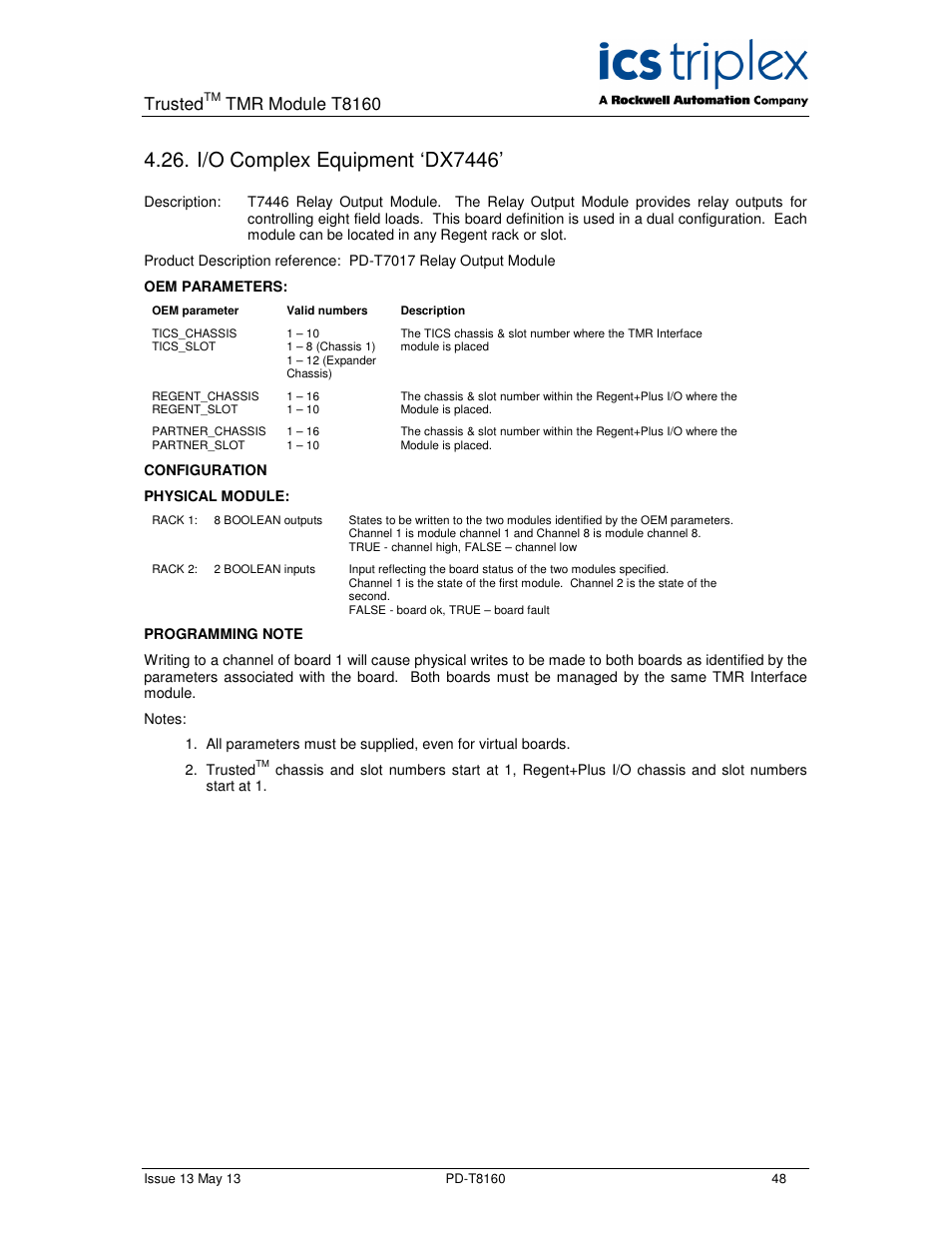I/o complex equipment ‘dx7446, Trusted, Tmr module t8160 | Rockwell Automation T8160 Trusted TMR Interface User Manual | Page 48 / 80