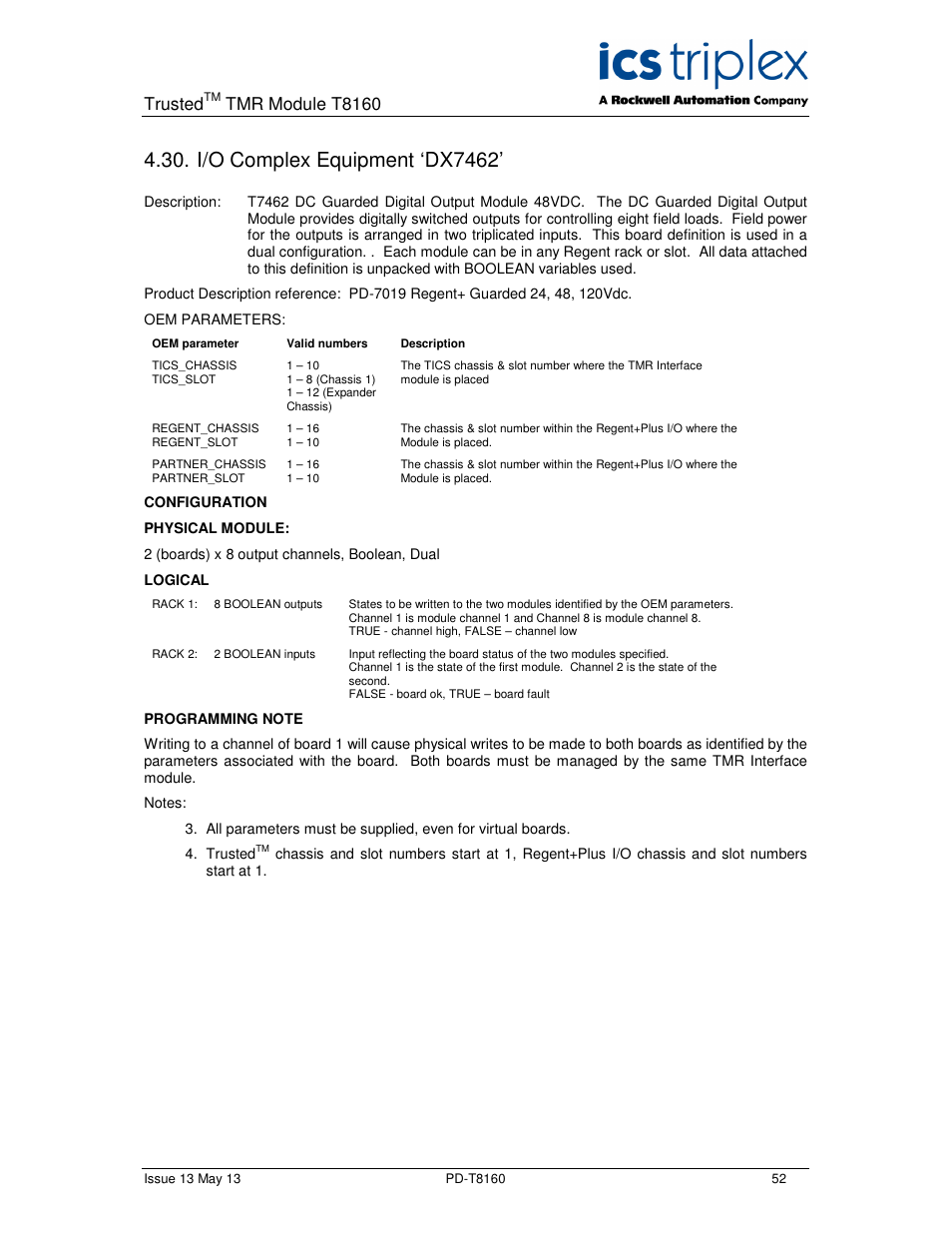 I/o complex equipment ‘dx7462, Trusted, Tmr module t8160 | Rockwell Automation T8160 Trusted TMR Interface User Manual | Page 52 / 80