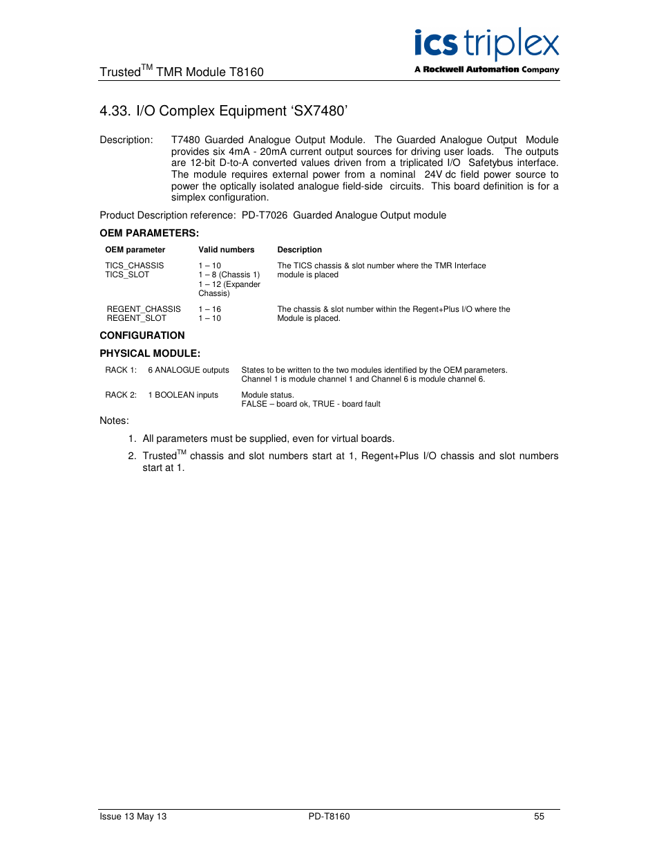 I/o complex equipment ‘sx7480, Trusted, Tmr module t8160 | Rockwell Automation T8160 Trusted TMR Interface User Manual | Page 55 / 80