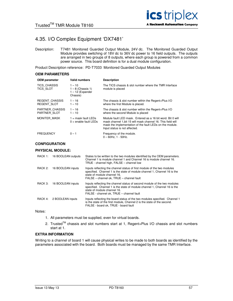 I/o complex equipment ‘dx7481, Trusted, Tmr module t8160 | Rockwell Automation T8160 Trusted TMR Interface User Manual | Page 57 / 80