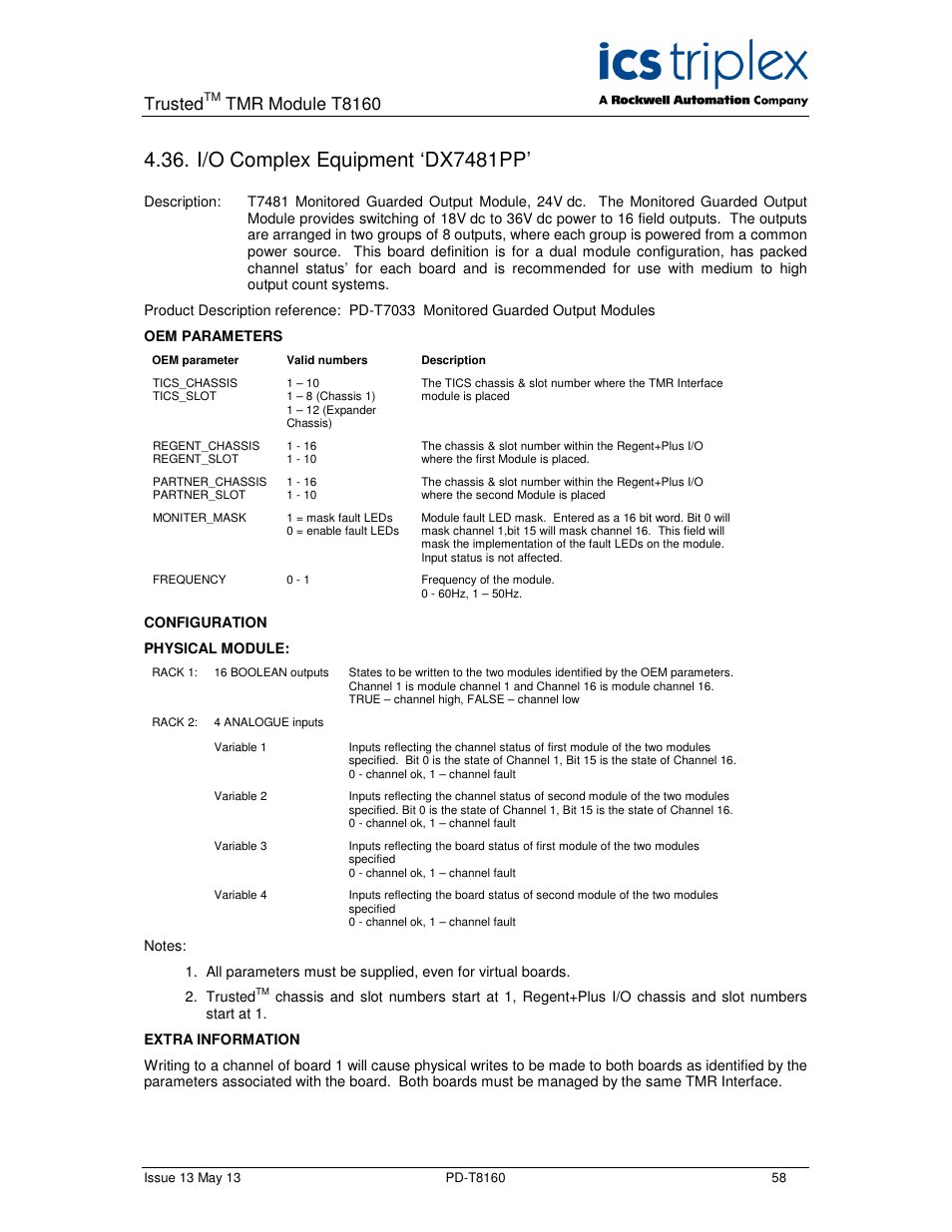 I/o complex equipment ‘dx7481pp, Trusted, Tmr module t8160 | Rockwell Automation T8160 Trusted TMR Interface User Manual | Page 58 / 80