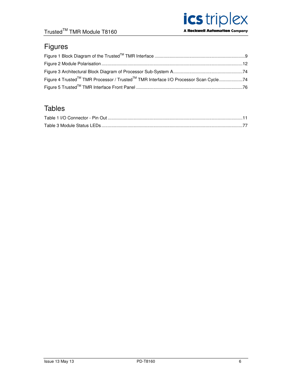 Figures, Tables | Rockwell Automation T8160 Trusted TMR Interface User Manual | Page 6 / 80