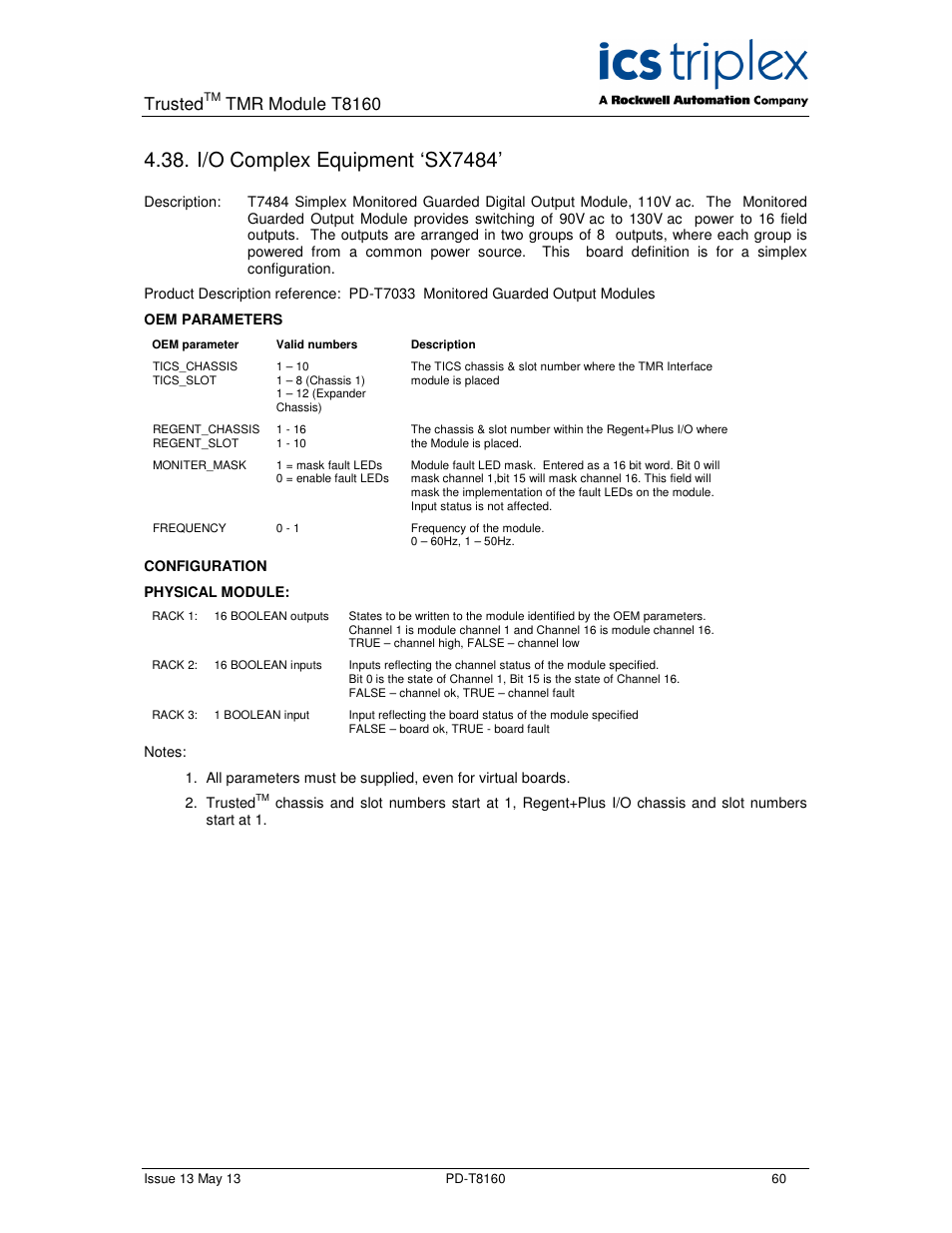 I/o complex equipment ‘sx7484, Trusted, Tmr module t8160 | Rockwell Automation T8160 Trusted TMR Interface User Manual | Page 60 / 80