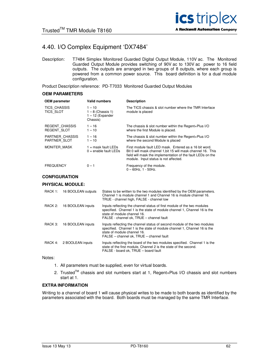 I/o complex equipment ‘dx7484, Trusted, Tmr module t8160 | Rockwell Automation T8160 Trusted TMR Interface User Manual | Page 62 / 80