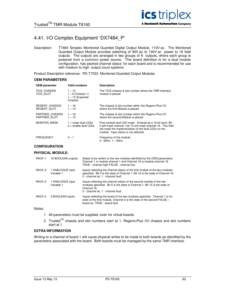 I/o complex equipment ‘dx7484_p, Trusted, Tmr module t8160 | Rockwell Automation T8160 Trusted TMR Interface User Manual | Page 63 / 80