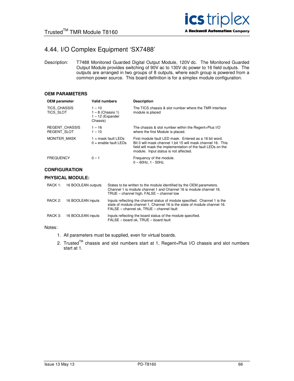 I/o complex equipment ‘sx7488, Trusted, Tmr module t8160 | Rockwell Automation T8160 Trusted TMR Interface User Manual | Page 66 / 80