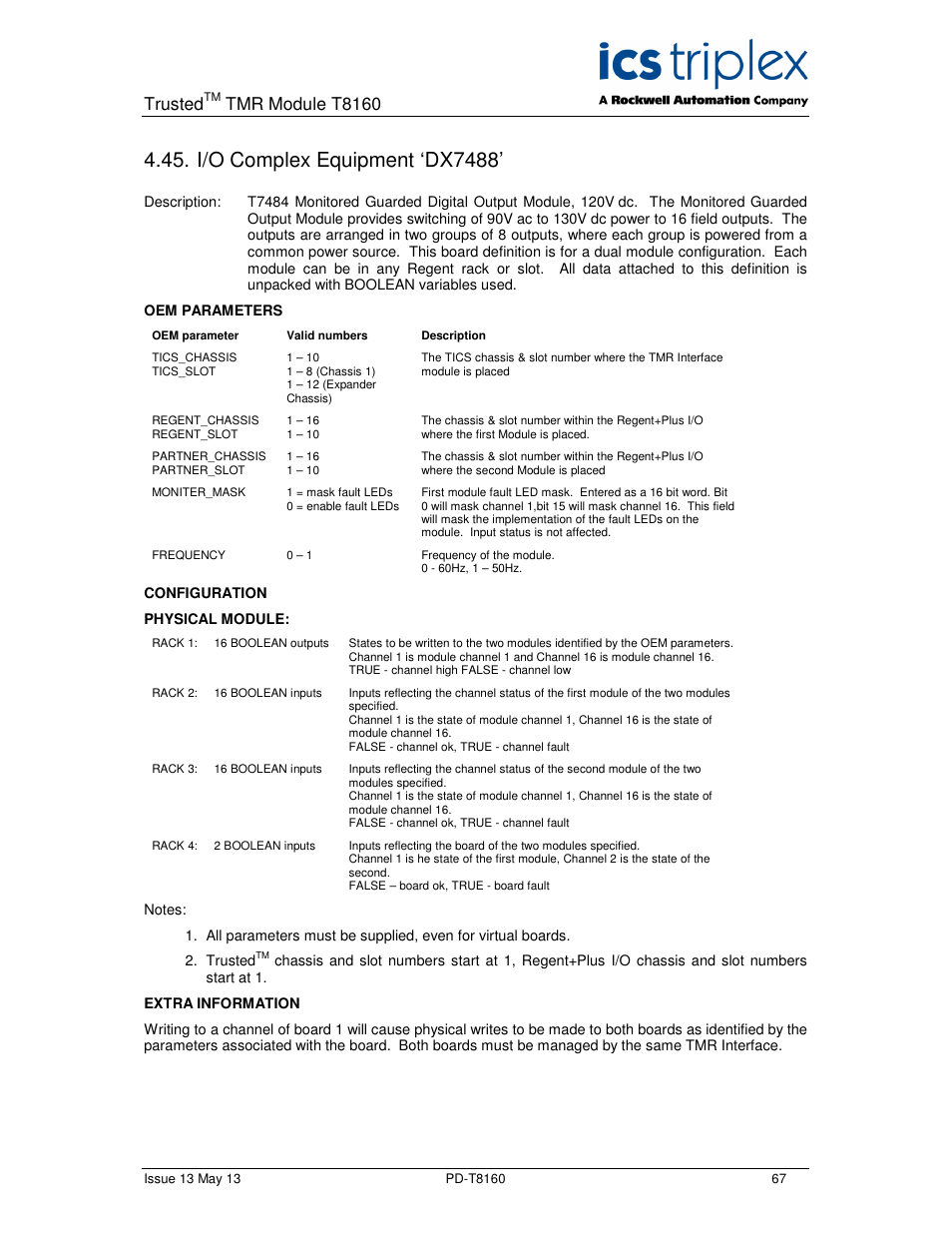 I/o complex equipment ‘dx7488, Trusted, Tmr module t8160 | Rockwell Automation T8160 Trusted TMR Interface User Manual | Page 67 / 80