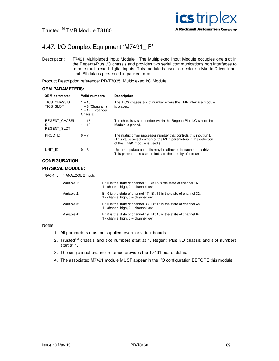 I/o complex equipment ‘m7491_ip, Trusted, Tmr module t8160 | Rockwell Automation T8160 Trusted TMR Interface User Manual | Page 69 / 80