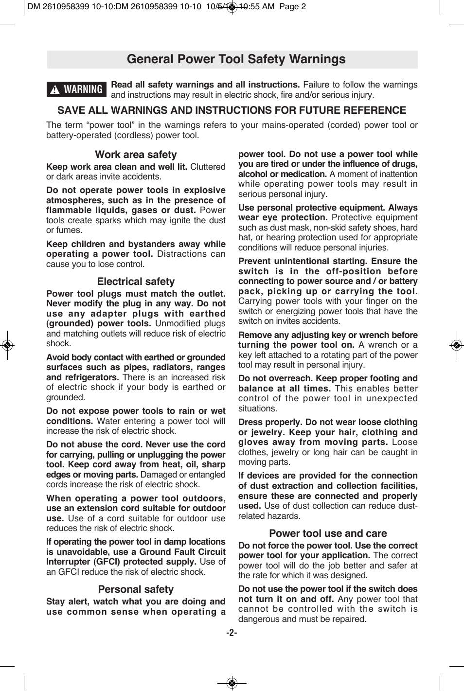 General power tool safety warnings | Bosch MX25E User Manual | Page 2 / 52