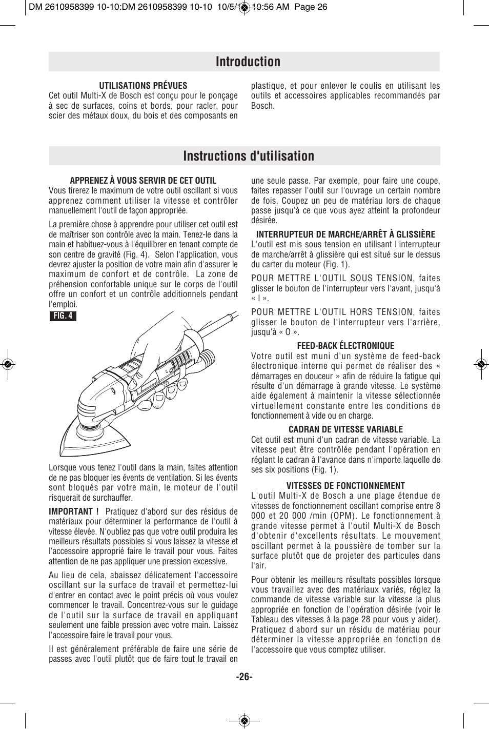 Introduction, Instructions d'utilisation | Bosch MX25E User Manual | Page 26 / 52