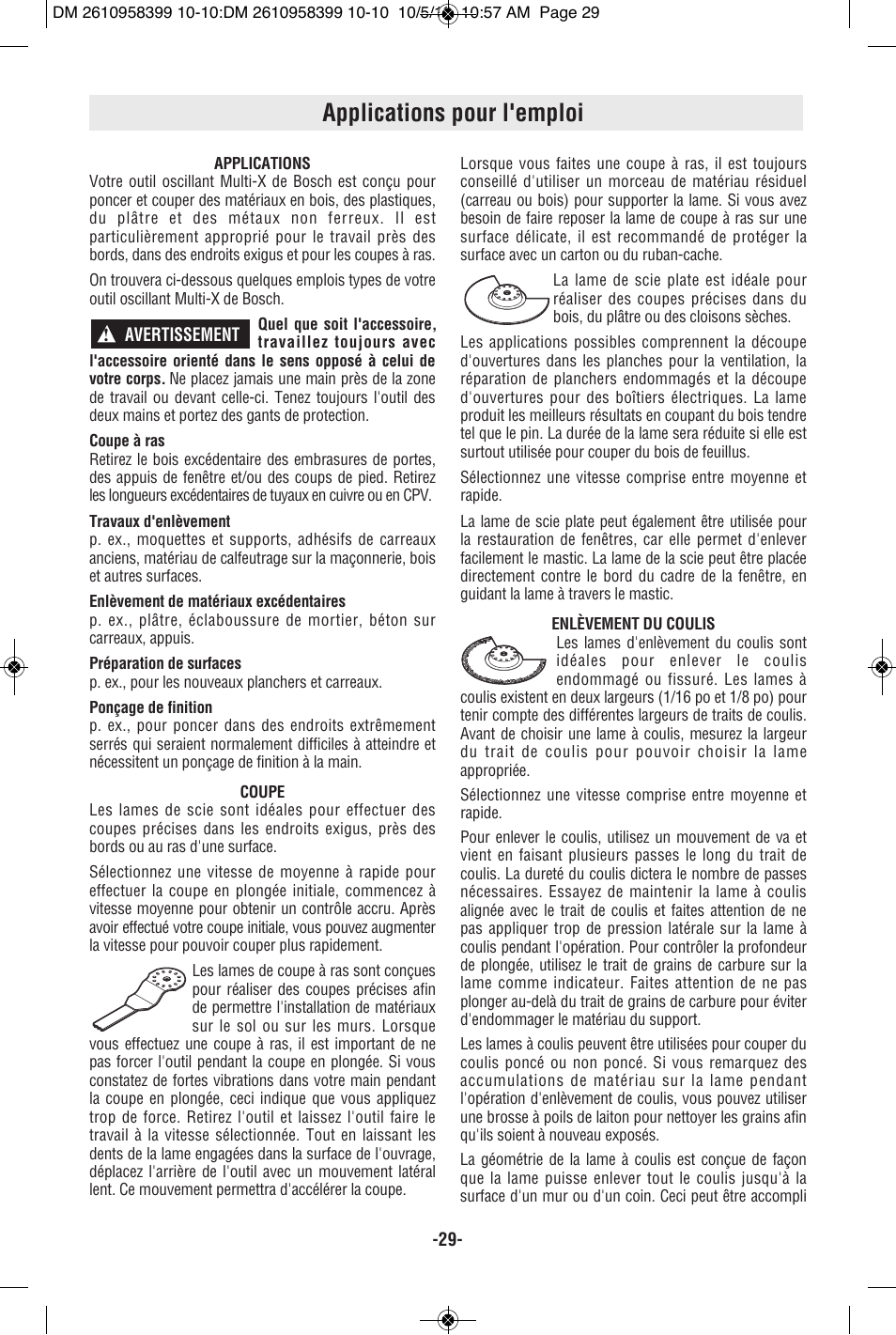 Applications pour l'emploi | Bosch MX25E User Manual | Page 29 / 52