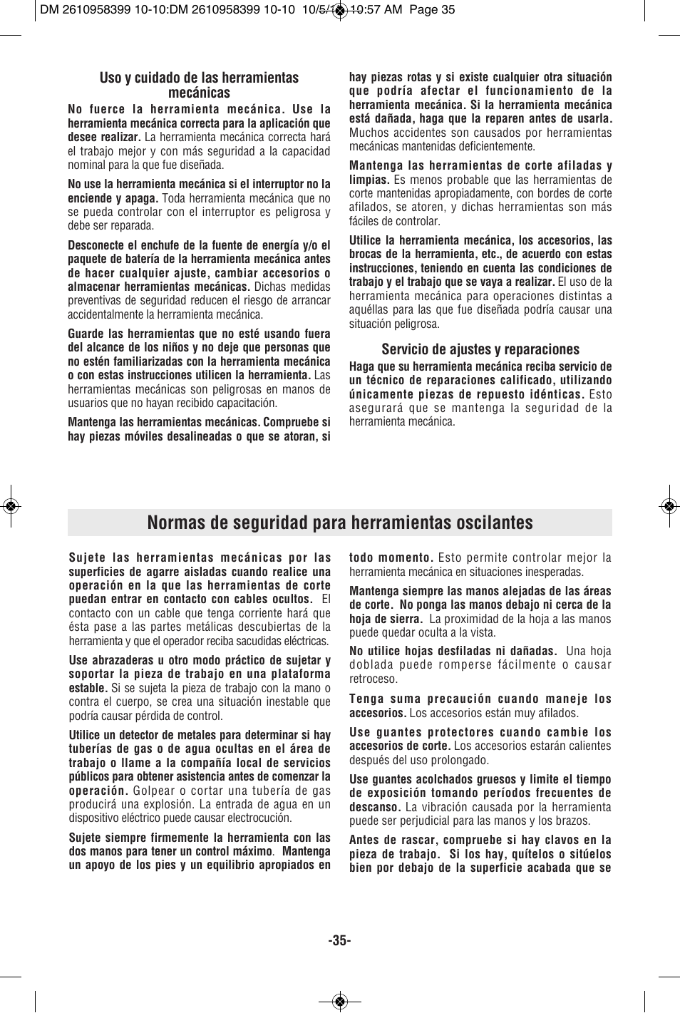 Normas de seguridad para herramientas oscilantes | Bosch MX25E User Manual | Page 35 / 52