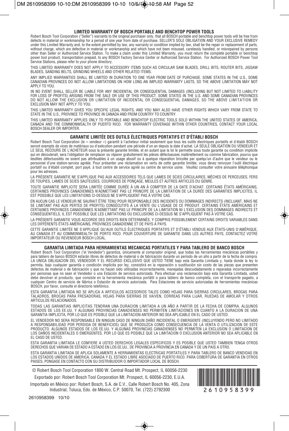 Bosch MX25E User Manual | Page 52 / 52