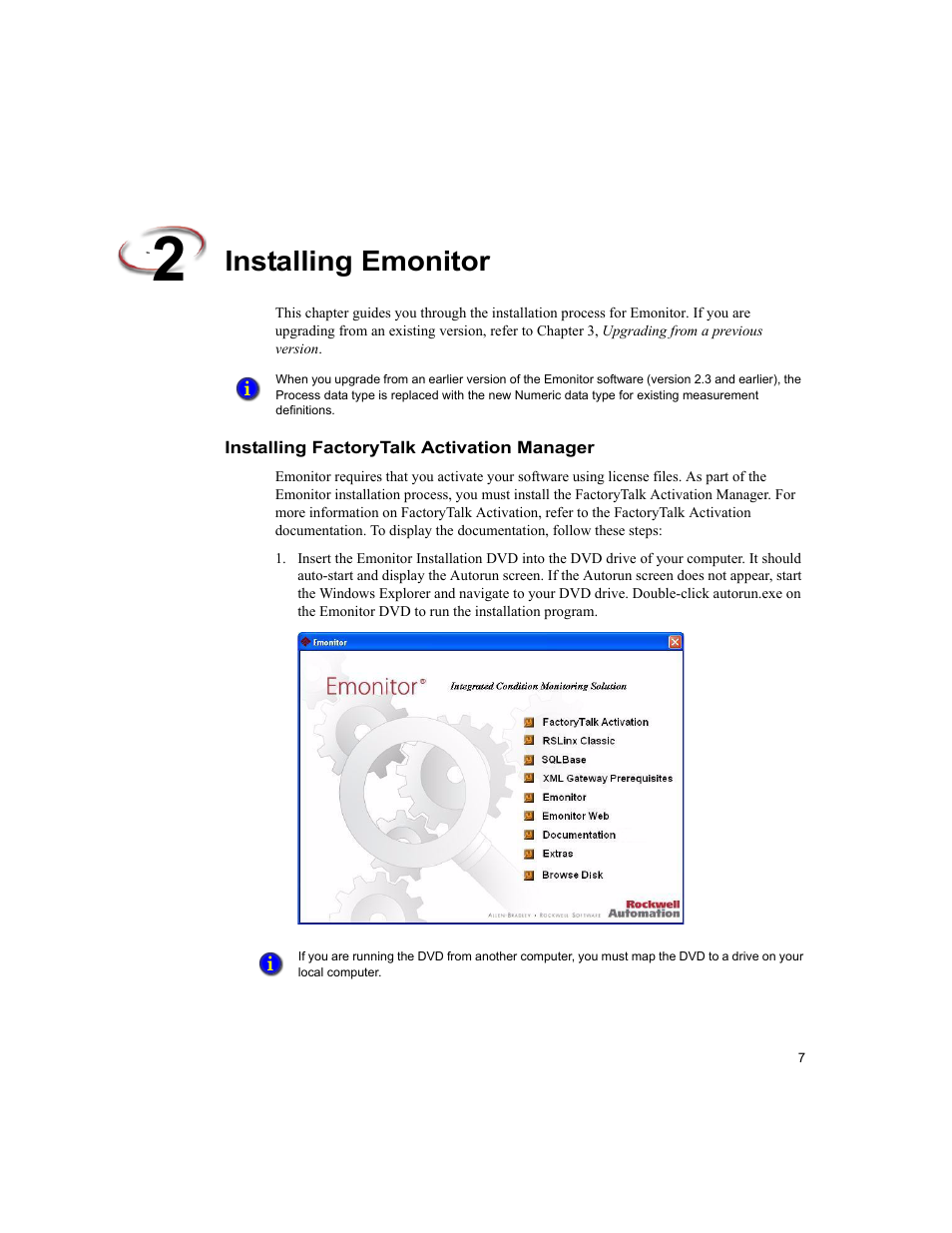 Installing emonitor, Installing factorytalk activation manager | Rockwell Automation Emonitor with a Gupta Single-User Database User Manual | Page 11 / 50
