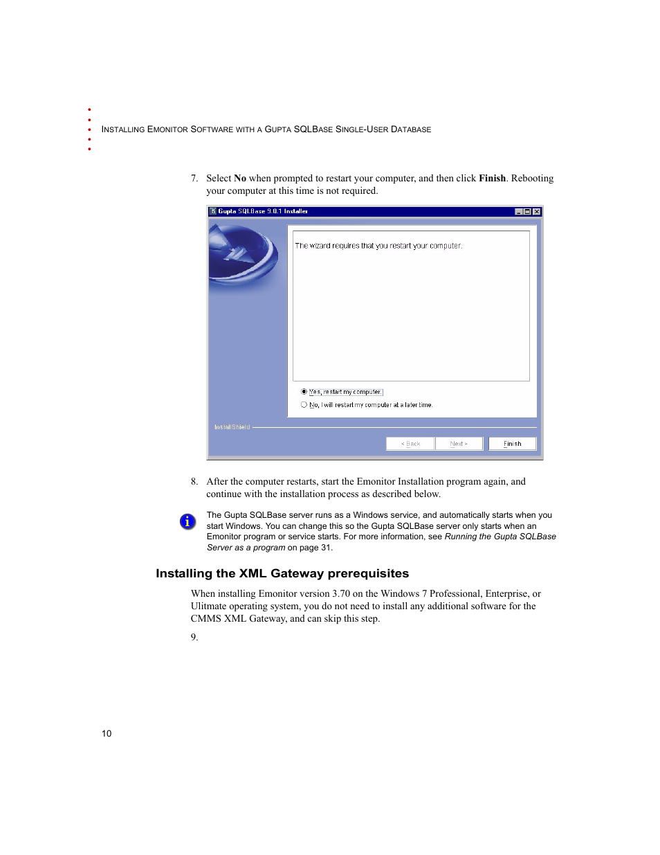 Installing the xml gateway prerequisites | Rockwell Automation Emonitor with a Gupta Single-User Database User Manual | Page 14 / 50