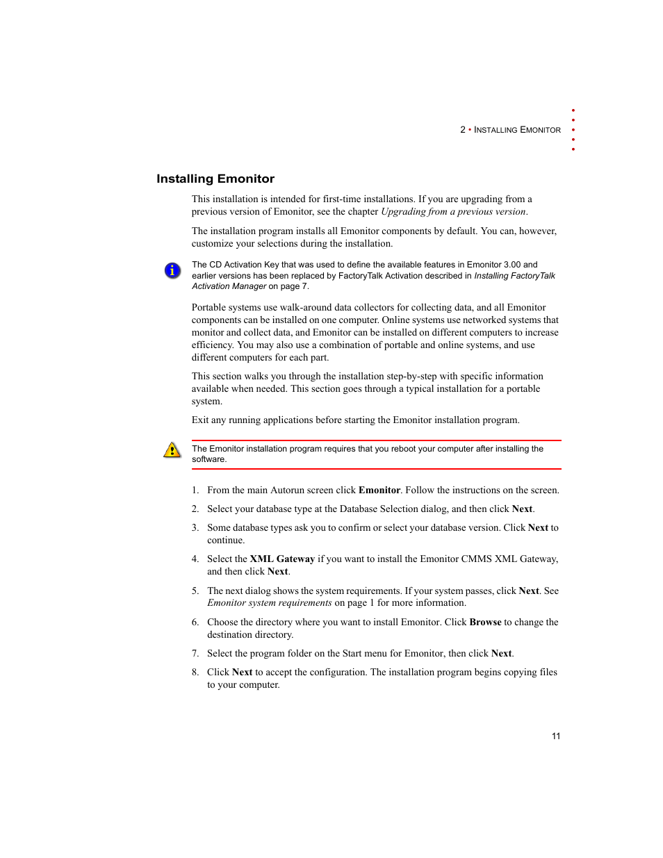 Installing emonitor | Rockwell Automation Emonitor with a Gupta Single-User Database User Manual | Page 15 / 50