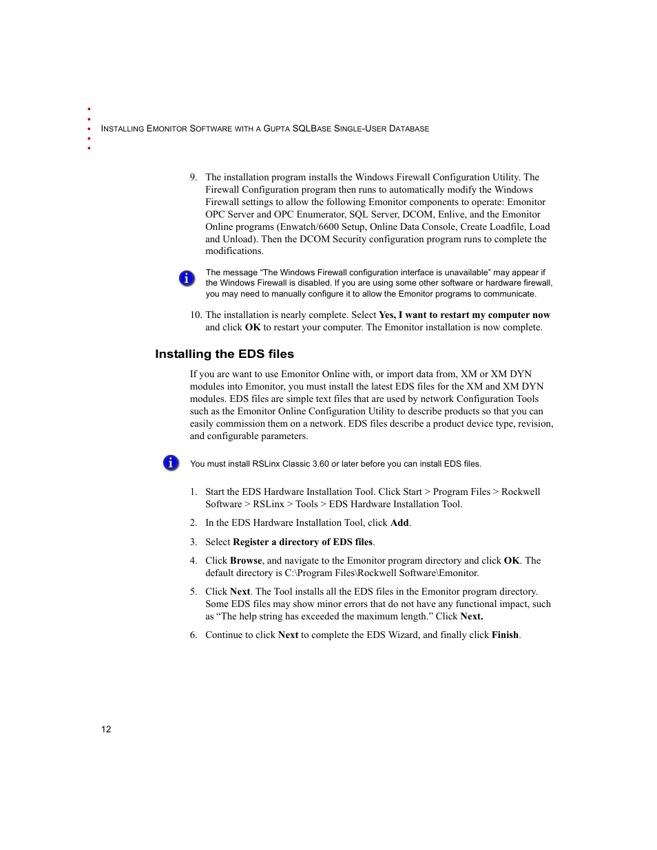 Installing the eds files | Rockwell Automation Emonitor with a Gupta Single-User Database User Manual | Page 16 / 50