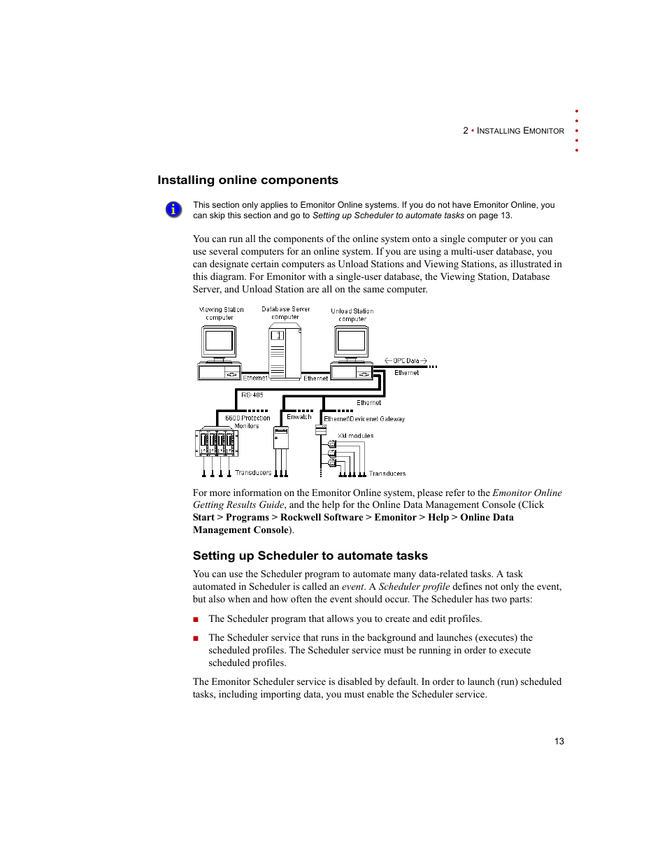 Installing online components, Setting up scheduler to automate tasks | Rockwell Automation Emonitor with a Gupta Single-User Database User Manual | Page 17 / 50