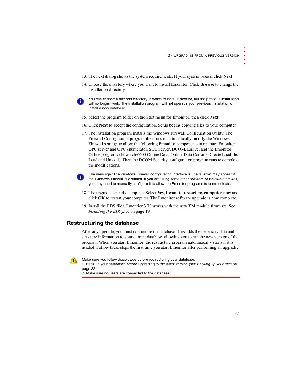 Restructuring the database | Rockwell Automation Emonitor with a Gupta Single-User Database User Manual | Page 27 / 50