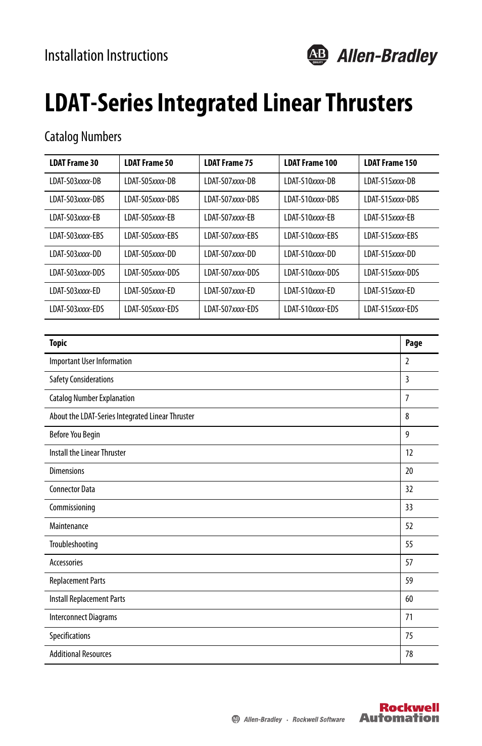 Rockwell Automation LDAT Integrated Linear Thrusters User Manual | 80 pages