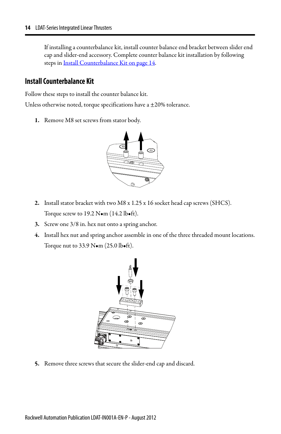 Install counterbalance kit | Rockwell Automation LDAT Integrated Linear Thrusters User Manual | Page 14 / 80
