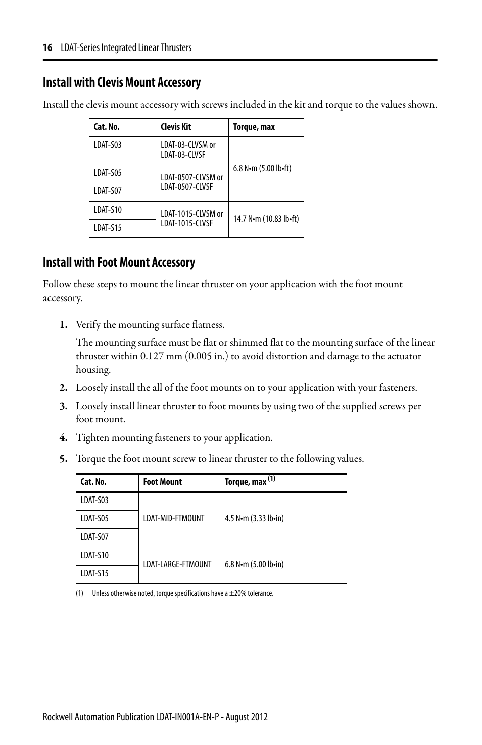 Install with clevis mount accessory, Install with foot mount accessory | Rockwell Automation LDAT Integrated Linear Thrusters User Manual | Page 16 / 80