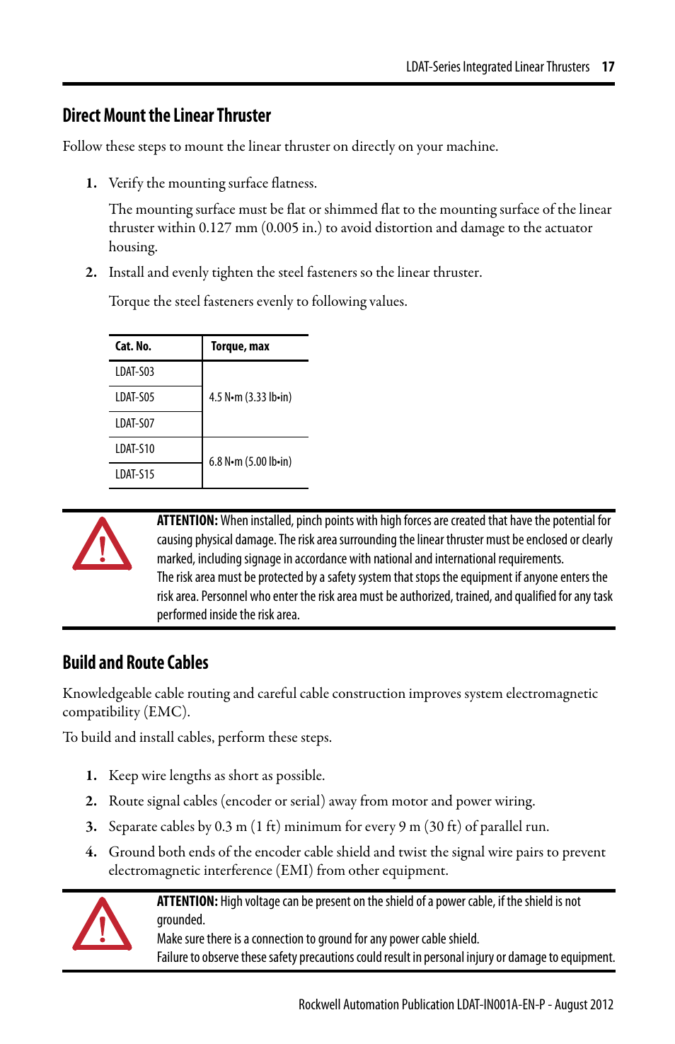 Direct mount the linear thruster, Build and route cables | Rockwell Automation LDAT Integrated Linear Thrusters User Manual | Page 17 / 80