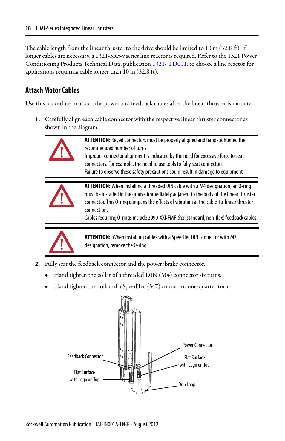 Attach motor cables | Rockwell Automation LDAT Integrated Linear Thrusters User Manual | Page 18 / 80