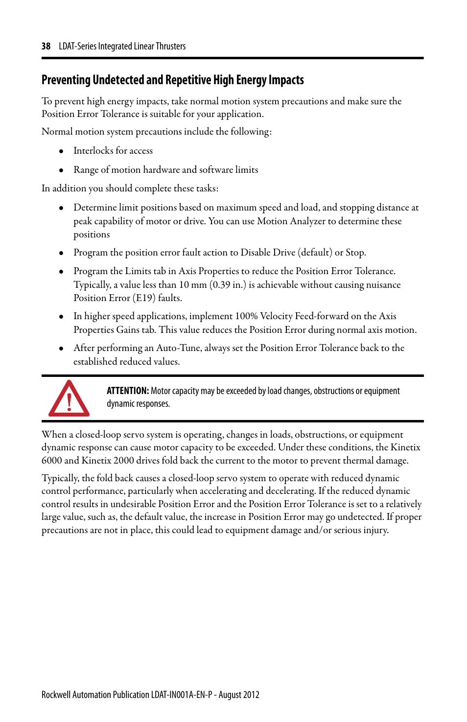 Preventing undetected and, Repetitive high energy impacts | Rockwell Automation LDAT Integrated Linear Thrusters User Manual | Page 38 / 80