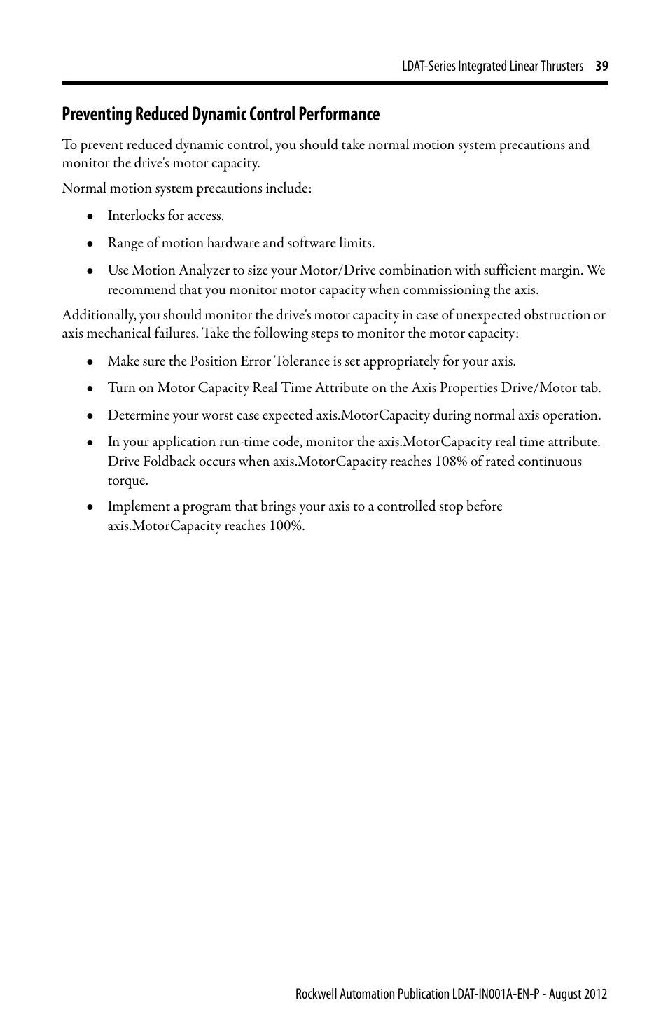 Preventing reduced dynamic control performance | Rockwell Automation LDAT Integrated Linear Thrusters User Manual | Page 39 / 80