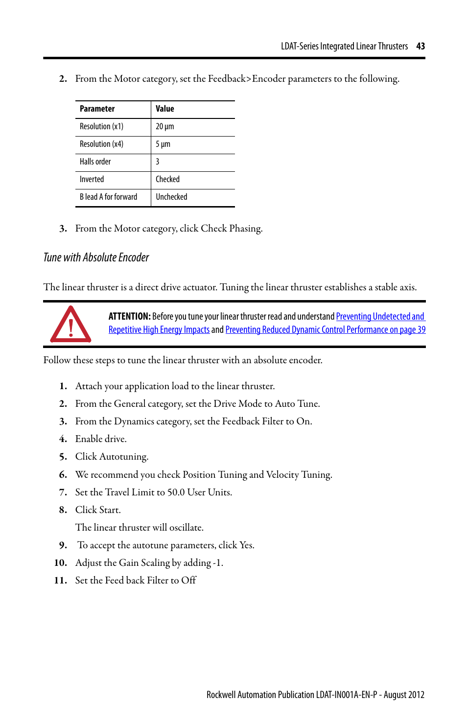 Tune with absolute encoder | Rockwell Automation LDAT Integrated Linear Thrusters User Manual | Page 43 / 80