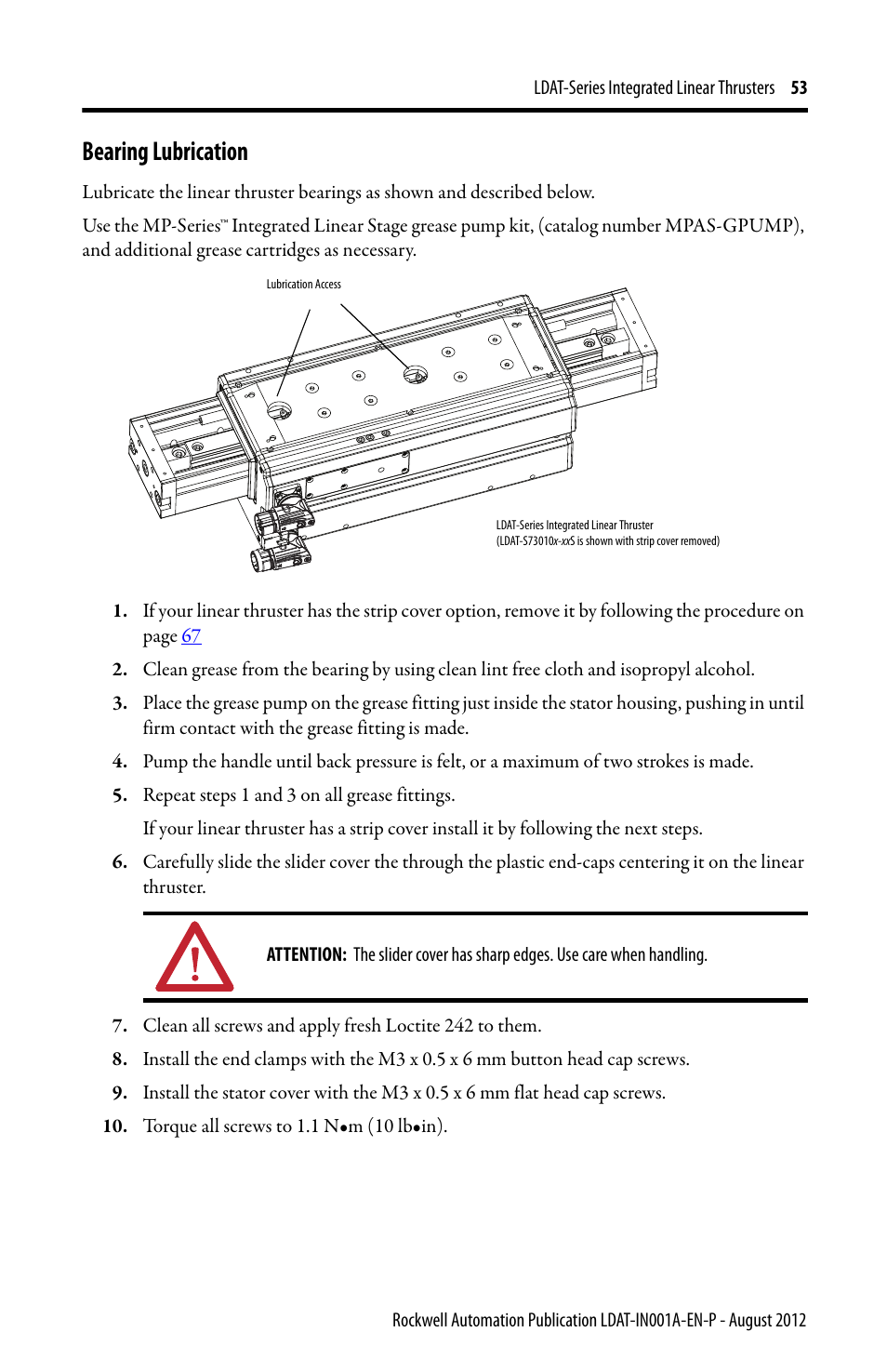 Bearing lubrication | Rockwell Automation LDAT Integrated Linear Thrusters User Manual | Page 53 / 80