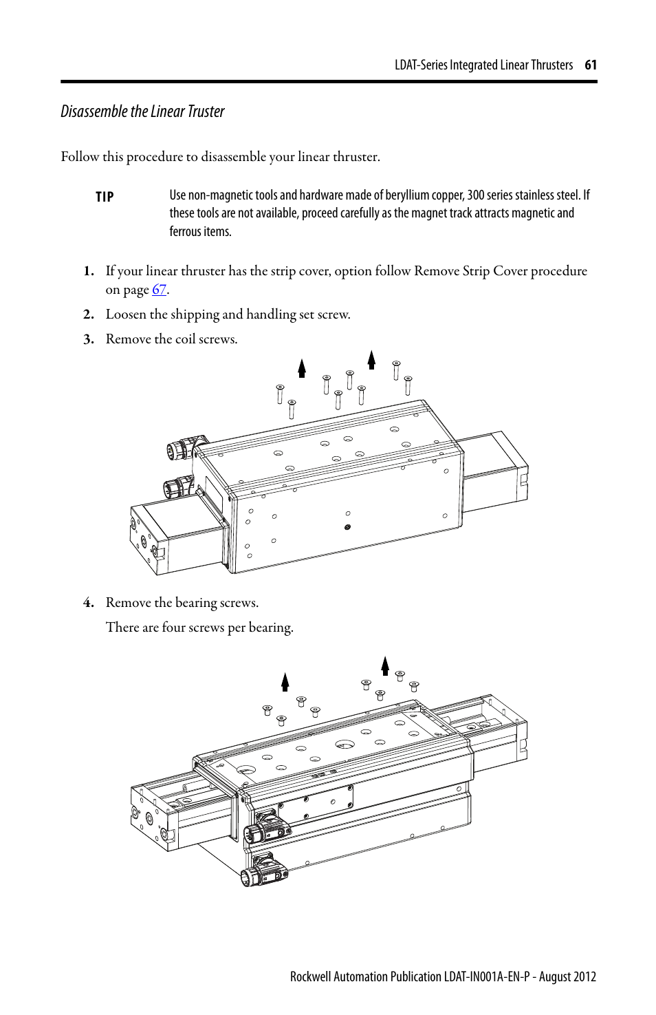 Disassemble the linear truster | Rockwell Automation LDAT Integrated Linear Thrusters User Manual | Page 61 / 80