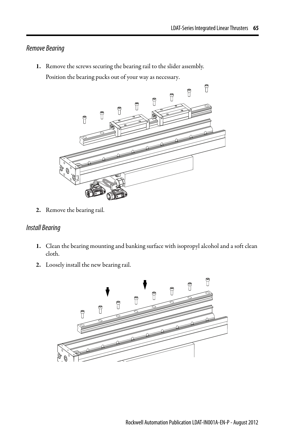 Remove bearing, Install bearing | Rockwell Automation LDAT Integrated Linear Thrusters User Manual | Page 65 / 80