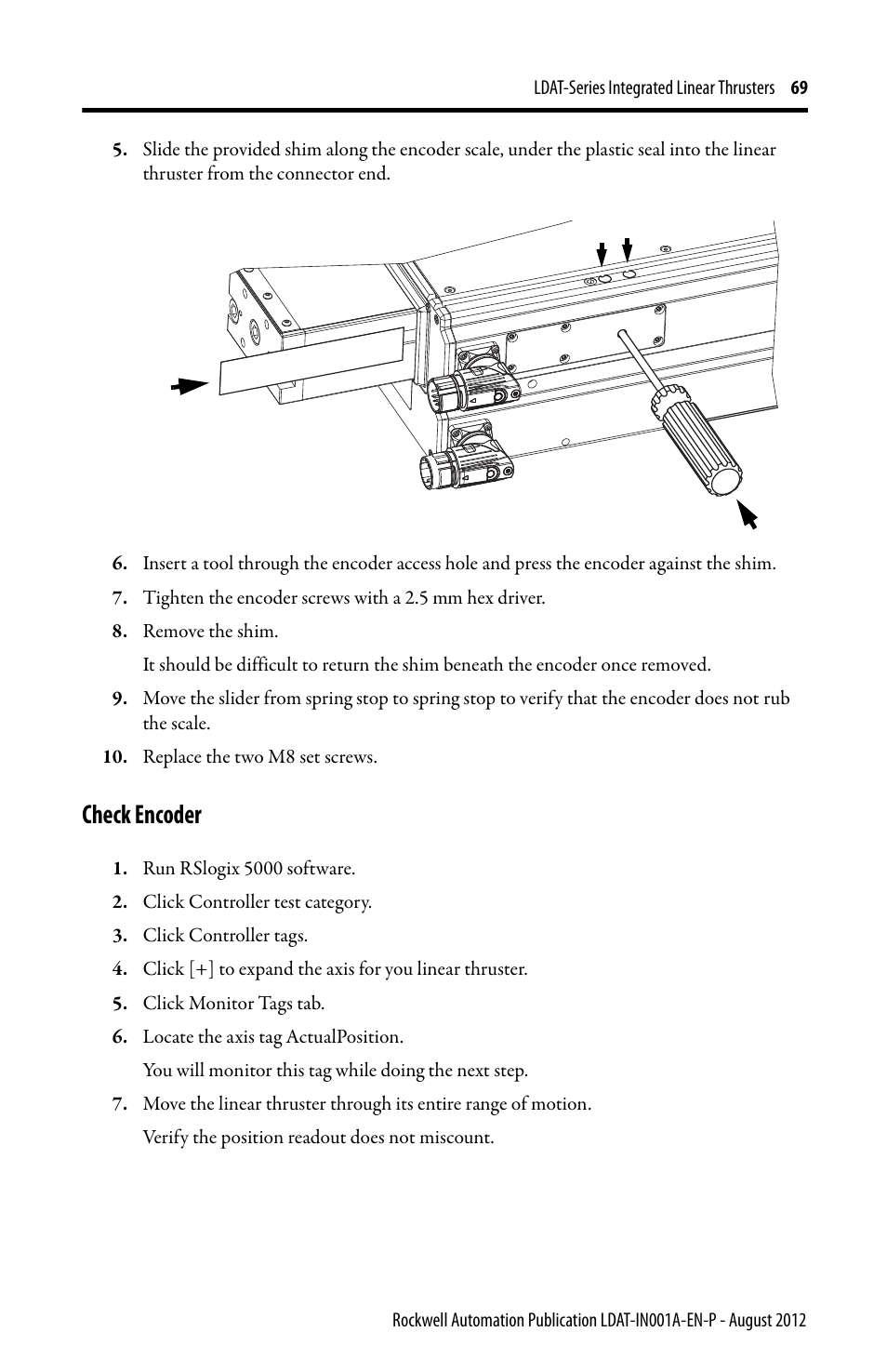 Check encoder | Rockwell Automation LDAT Integrated Linear Thrusters User Manual | Page 69 / 80