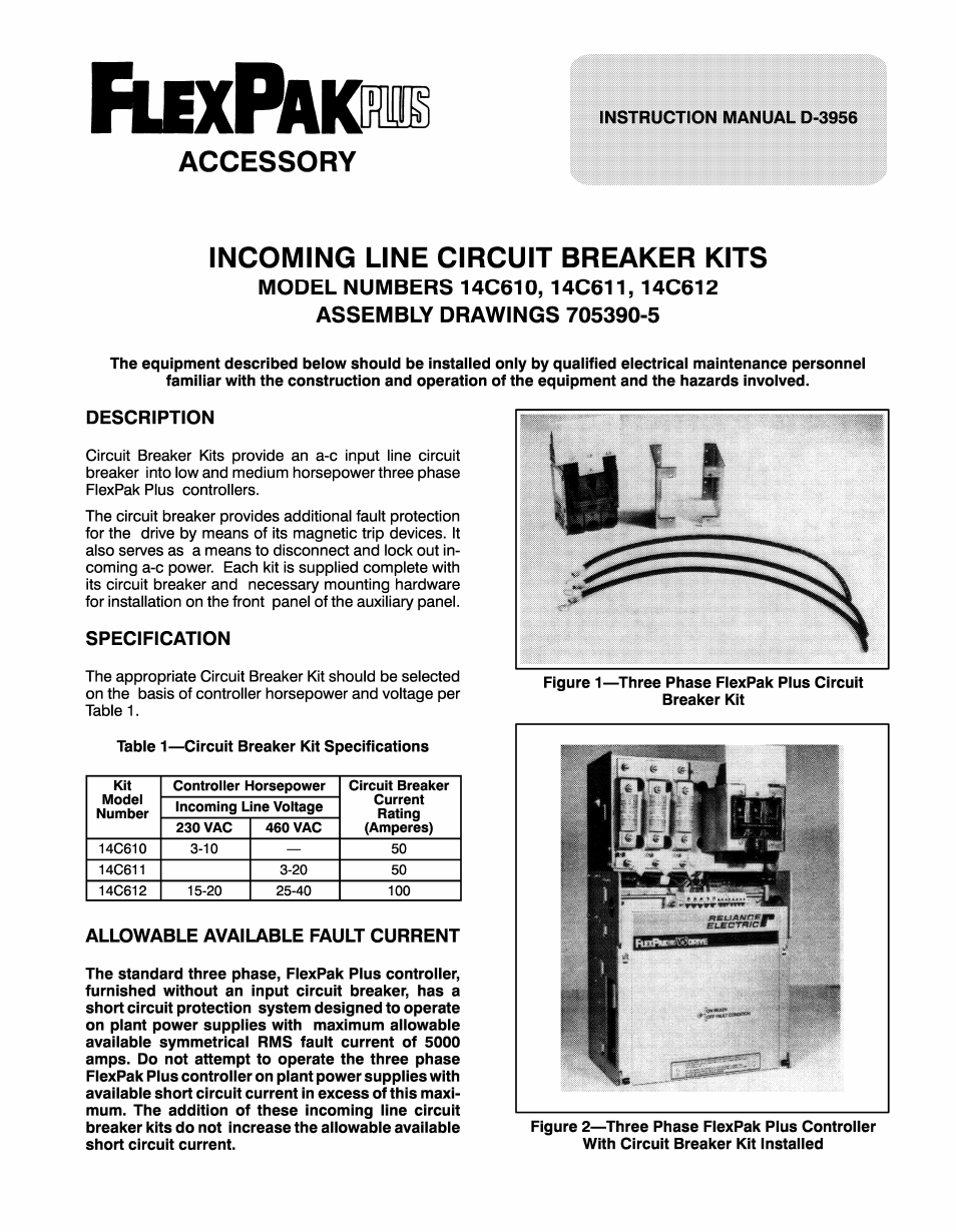 Rockwell Automation FlexPak Plus Incoming Line CB Kit 14C610, 611, 612 User Manual | 4 pages