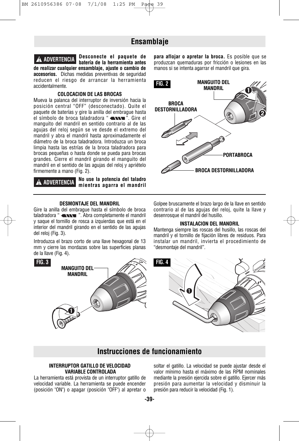 Ensamblaje, Instrucciones de funcionamiento | Bosch 36614 User Manual | Page 39 / 48