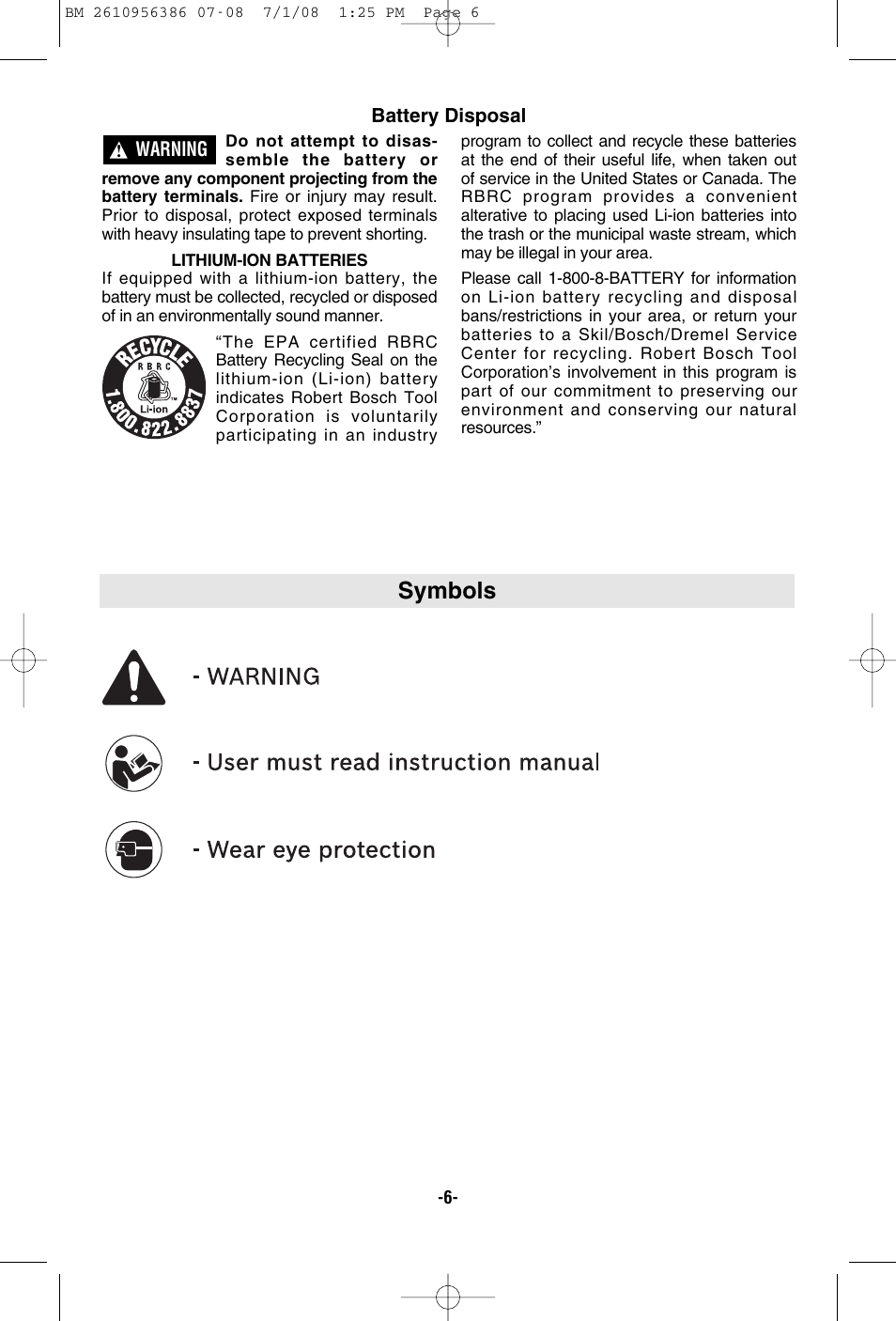 Symbols | Bosch 36614 User Manual | Page 6 / 48
