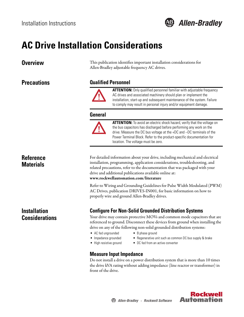 Rockwell Automation 22D AC Drive Installation Considerations User Manual | 2 pages