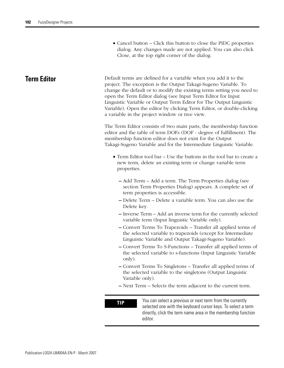 Term editor | Rockwell Automation RSLogix 5000 Fuzzy Designer User Manual | Page 102 / 156