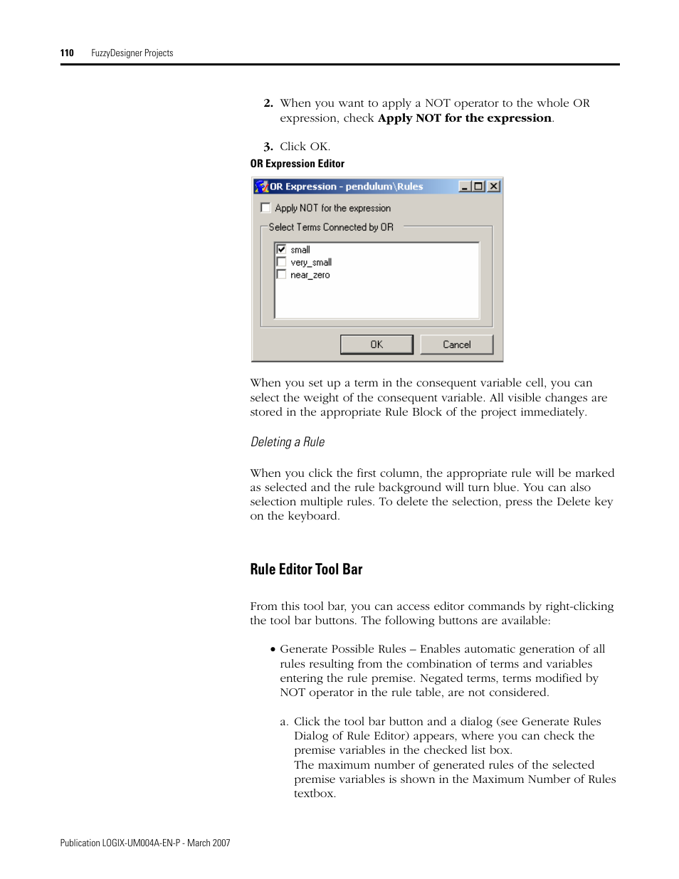 Rule editor tool bar | Rockwell Automation RSLogix 5000 Fuzzy Designer User Manual | Page 110 / 156