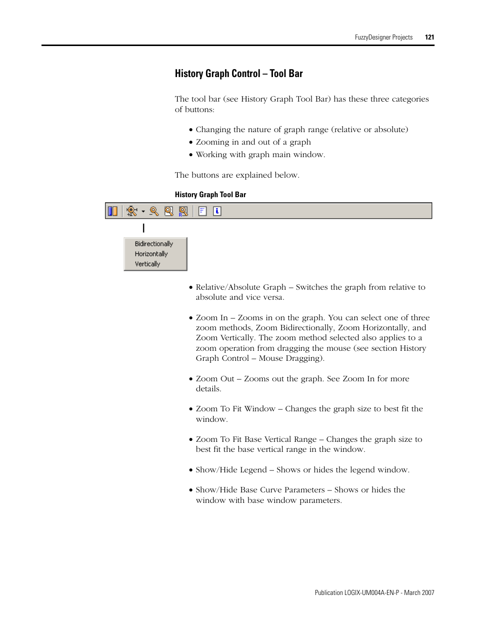 History graph control - tool bar, History graph control – tool bar | Rockwell Automation RSLogix 5000 Fuzzy Designer User Manual | Page 121 / 156