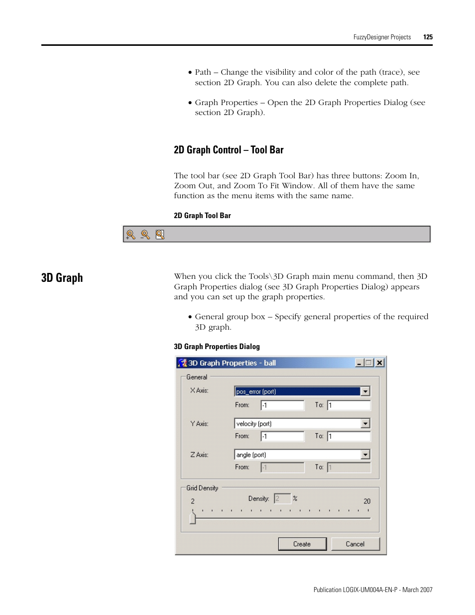 2d graph control - tool bar, 3d graph, 2d graph control – tool bar | Rockwell Automation RSLogix 5000 Fuzzy Designer User Manual | Page 125 / 156