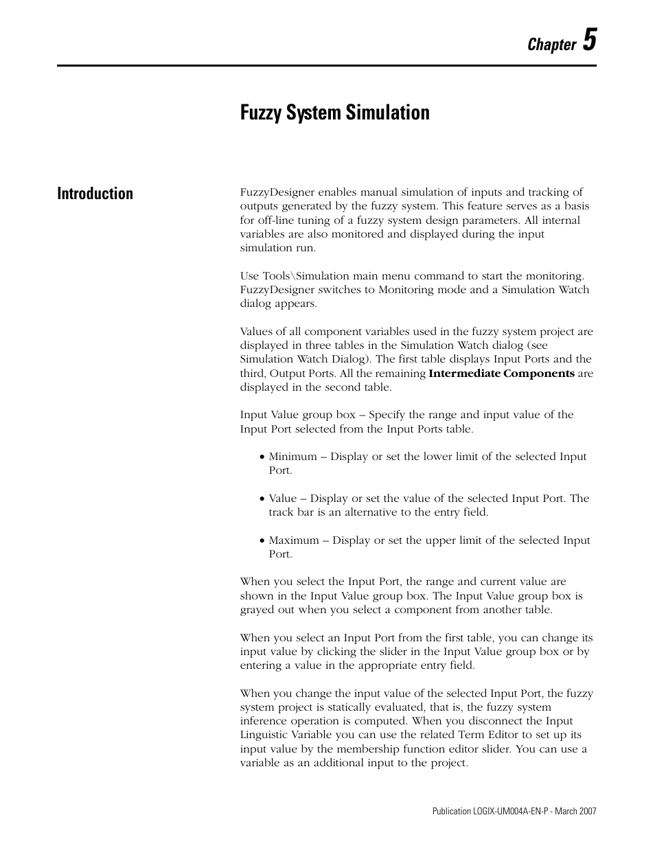 5 - fuzzy system simulation, Introduction, Chapter 5 | Fuzzy system simulation, Fuzzy system simulation), Chapter | Rockwell Automation RSLogix 5000 Fuzzy Designer User Manual | Page 131 / 156