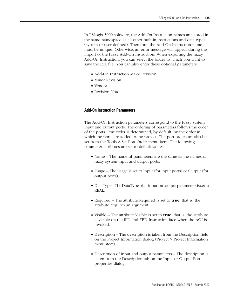 Add-on instruction parameters | Rockwell Automation RSLogix 5000 Fuzzy Designer User Manual | Page 135 / 156