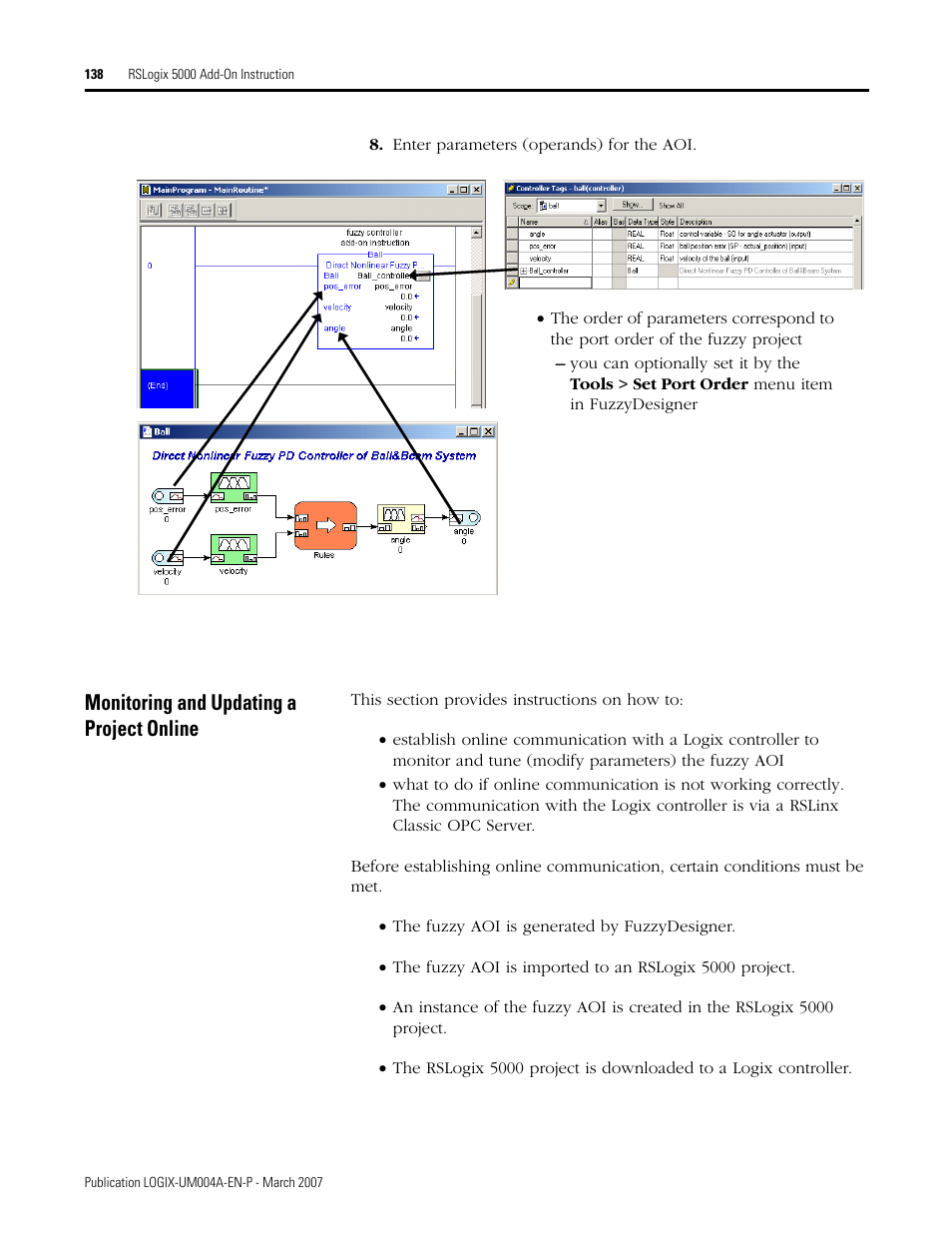 Monitoring and updating a project online | Rockwell Automation RSLogix 5000 Fuzzy Designer User Manual | Page 138 / 156