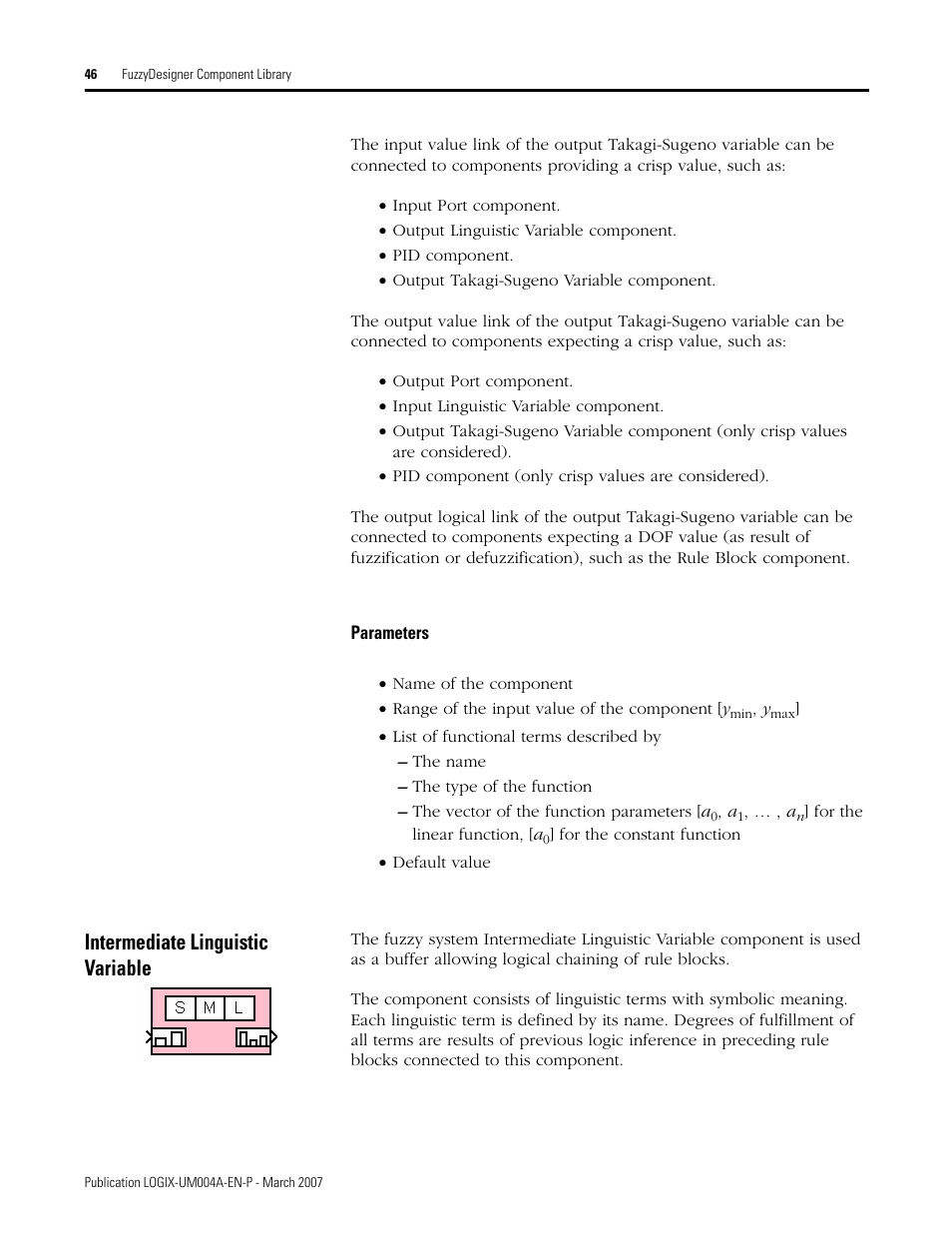 Parameters, Intermediate linguistic variable | Rockwell Automation RSLogix 5000 Fuzzy Designer User Manual | Page 46 / 156