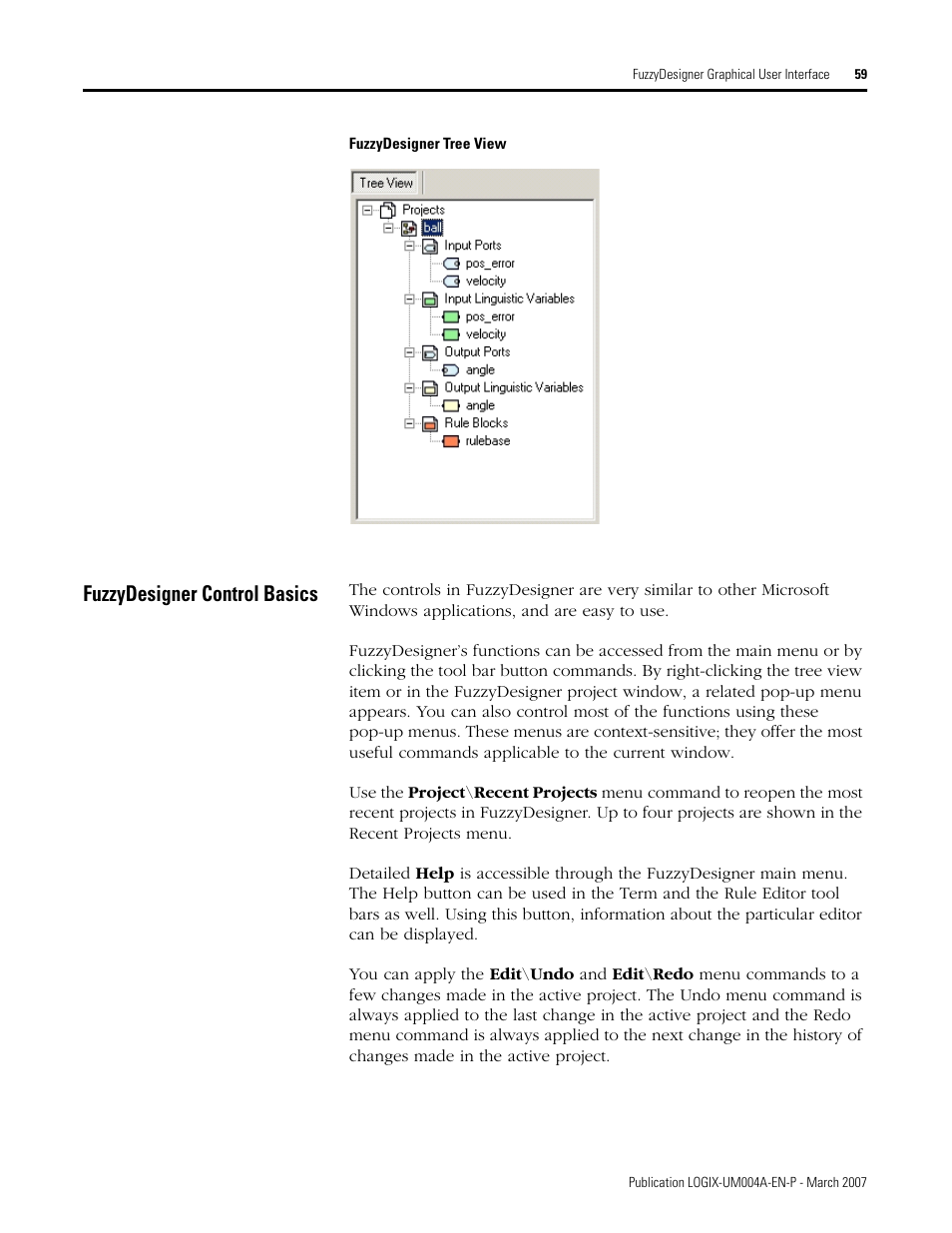 Fuzzydesigner control basics, Fuzzydesigner tree view | Rockwell Automation RSLogix 5000 Fuzzy Designer User Manual | Page 59 / 156